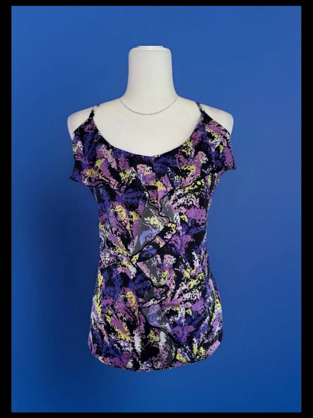 Gap Purple Abstract Ruffle Front Camisole Top XXL